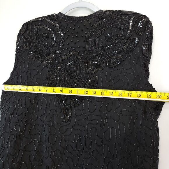 Silk Open Jacket Beaded Sequin AP Ltd Women M Black Evening Cocktail Festive Vtg - Picture 6 of 16